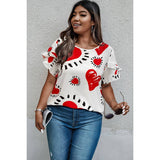 Plus Size Heart Print Ruffle Hem Sleeve Shirt - MVTFASHION.COM