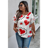 Plus Size Heart Print Ruffle Hem Sleeve Shirt - MVTFASHION.COM