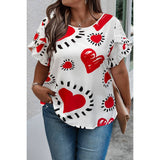 Plus Size Heart Print Ruffle Hem Sleeve Shirt - MVTFASHION.COM