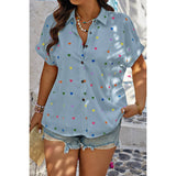 Plus Size Hearts Print Button Down Loose Blouse - MVTFASHION.COM