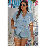 Plus Size Hearts Print Button Down Loose Blouse - MVTFASHION.COM