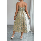 Plus Size Jacquard Elegant Spaghetti Strap Dress - MVTFASHION.COM