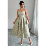 Plus Size Jacquard Elegant Spaghetti Strap Dress - MVTFASHION.COM