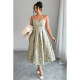 Plus Size Jacquard Elegant Spaghetti Strap Dress - MVTFASHION.COM