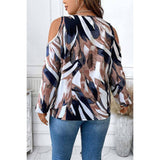 Plus Size Open Shoulder Zipper Print Loose Blouse - MVTFASHION.COM