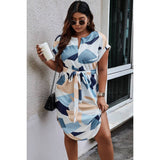 Plus Size Printed Belt Fit Cut Out Dress - MVTFASHION.COM