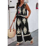 Plus Size Printed Knot Shoulder Wide Leg Sets - MVTFASHION.COM