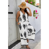 Plus Size Printed Knot Shoulder Wide Leg Sets - MVTFASHION.COM