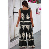 Plus Size Printed Knot Shoulder Wide Leg Sets - MVTFASHION.COM