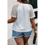 Plus Size Round Neck Ruched Hollow Out Shirt - MVTFASHION.COM