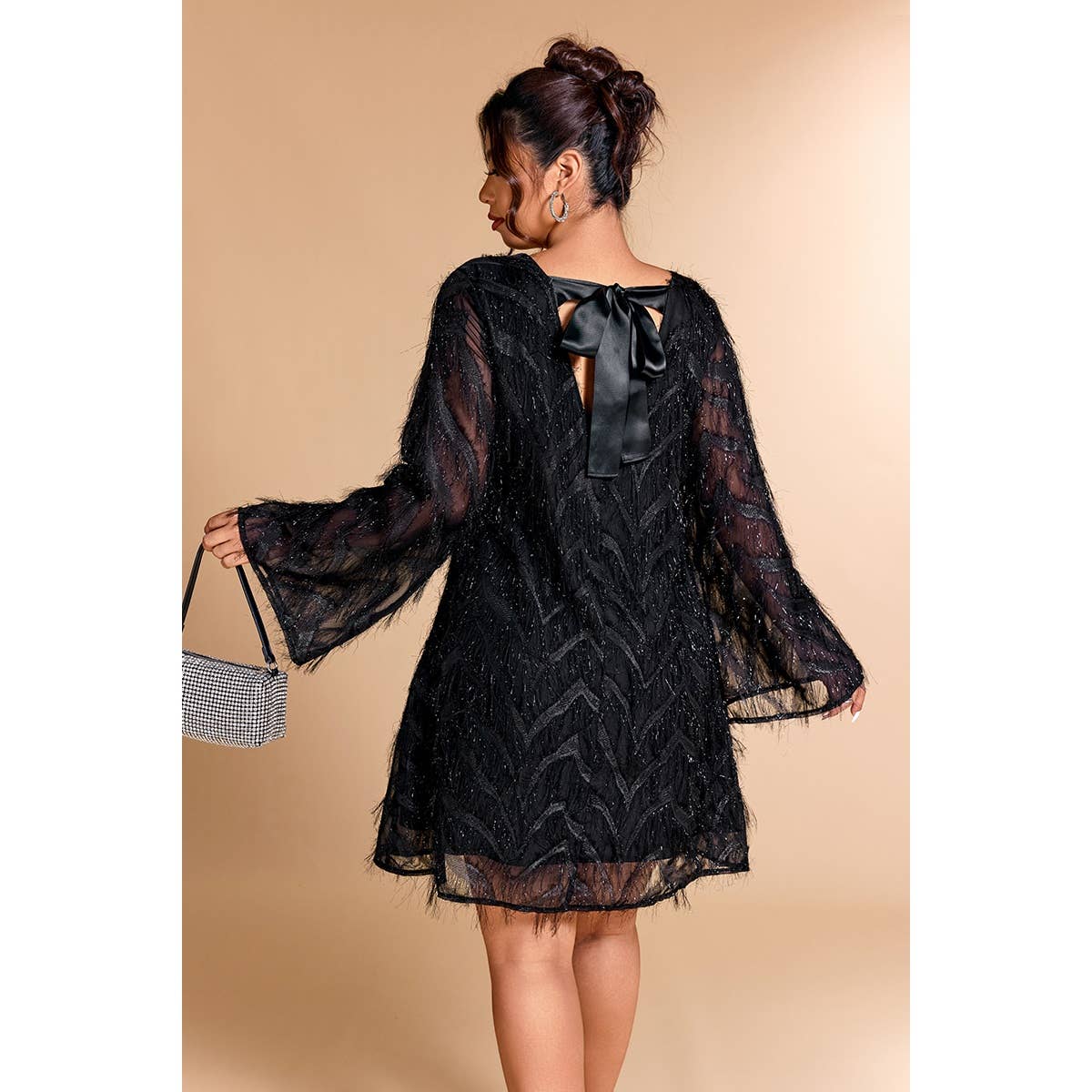 Plus Size Sequin Fringe Lace Short Dress - MVTFASHION.COM