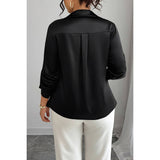 Plus Size Silk Long Sleeve Button Down Satin Shirt - MVTFASHION.COM