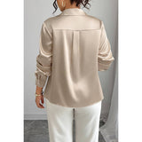 Plus Size Silk Long Sleeve Button Down Satin Shirt - MVTFASHION.COM