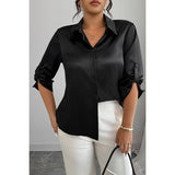 Plus Size Silk Long Sleeve Button Down Satin Shirt - MVTFASHION.COM