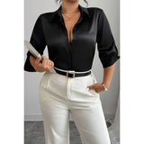 Plus Size Silk Long Sleeve Button Down Satin Shirt - MVTFASHION.COM