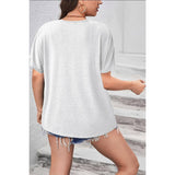 Plus Size Solid Color Block V Neck Loose Fit Shirt - MVTFASHION.COM