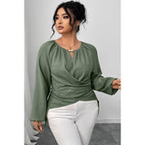 Plus Size Solid Crossed Long Sleeves Top - MVTFASHION.COM