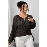 Plus Size Solid Crossed Long Sleeves Top - MVTFASHION.COM