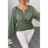 Plus Size Solid Crossed Long Sleeves Top - MVTFASHION.COM