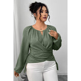 Plus Size Solid Crossed Long Sleeves Top - MVTFASHION.COM