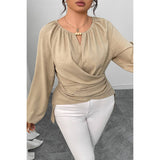 Plus Size Solid Crossed Long Sleeves Top - MVTFASHION.COM