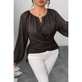 Plus Size Solid Crossed Long Sleeves Top - MVTFASHION.COM