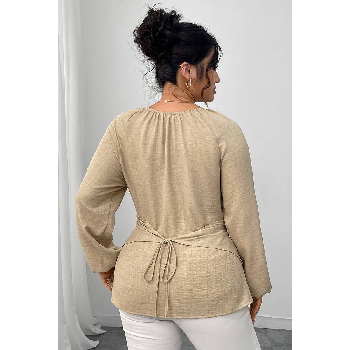 Plus Size Solid Crossed Long Sleeves Top - MVTFASHION.COM