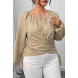 Plus Size Solid Crossed Long Sleeves Top - MVTFASHION.COM