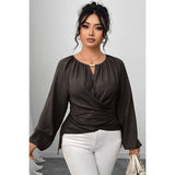 Plus Size Solid Crossed Long Sleeves Top - MVTFASHION.COM