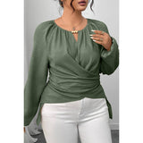 Plus Size Solid Crossed Long Sleeves Top - MVTFASHION.COM