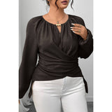 Plus Size Solid Crossed Long Sleeves Top - MVTFASHION.COM
