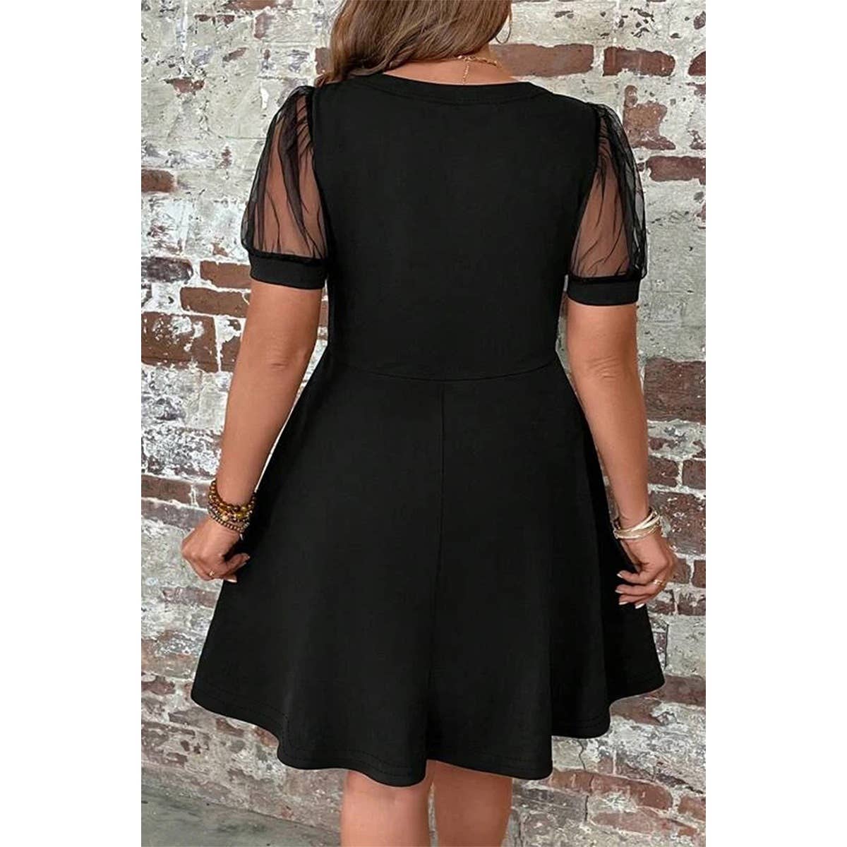 Plus Size Solid Cut Out Round Neck Lace Fit Dress - MVTFASHION.COM