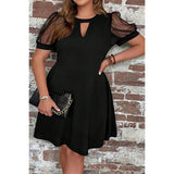 Plus Size Solid Cut Out Round Neck Lace Fit Dress - MVTFASHION.COM