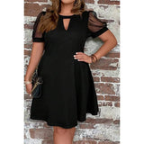 Plus Size Solid Cut Out Round Neck Lace Fit Dress - MVTFASHION.COM