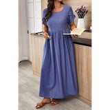 Plus Size Solid Elegant Sleeve A Line Full Dress - MVTFASHION.COM