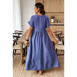 Plus Size Solid Elegant Sleeve A Line Full Dress - MVTFASHION.COM