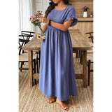 Plus Size Solid Elegant Sleeve A Line Full Dress - MVTFASHION.COM