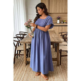 Plus Size Solid Elegant Sleeve A Line Full Dress - MVTFASHION.COM