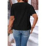 Plus Size Solid Hollow Out Puff Sleeves Shirt - MVTFASHION.COM