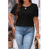 Plus Size Solid Hollow Out Puff Sleeves Shirt - MVTFASHION.COM