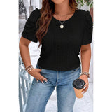 Plus Size Solid Hollow Out Puff Sleeves Shirt - MVTFASHION.COM