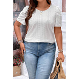 Plus Size Solid Hollow Out Puff Sleeves Shirt - MVTFASHION.COM