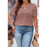 Plus Size Solid Hollow Out Puff Sleeves Shirt - MVTFASHION.COM