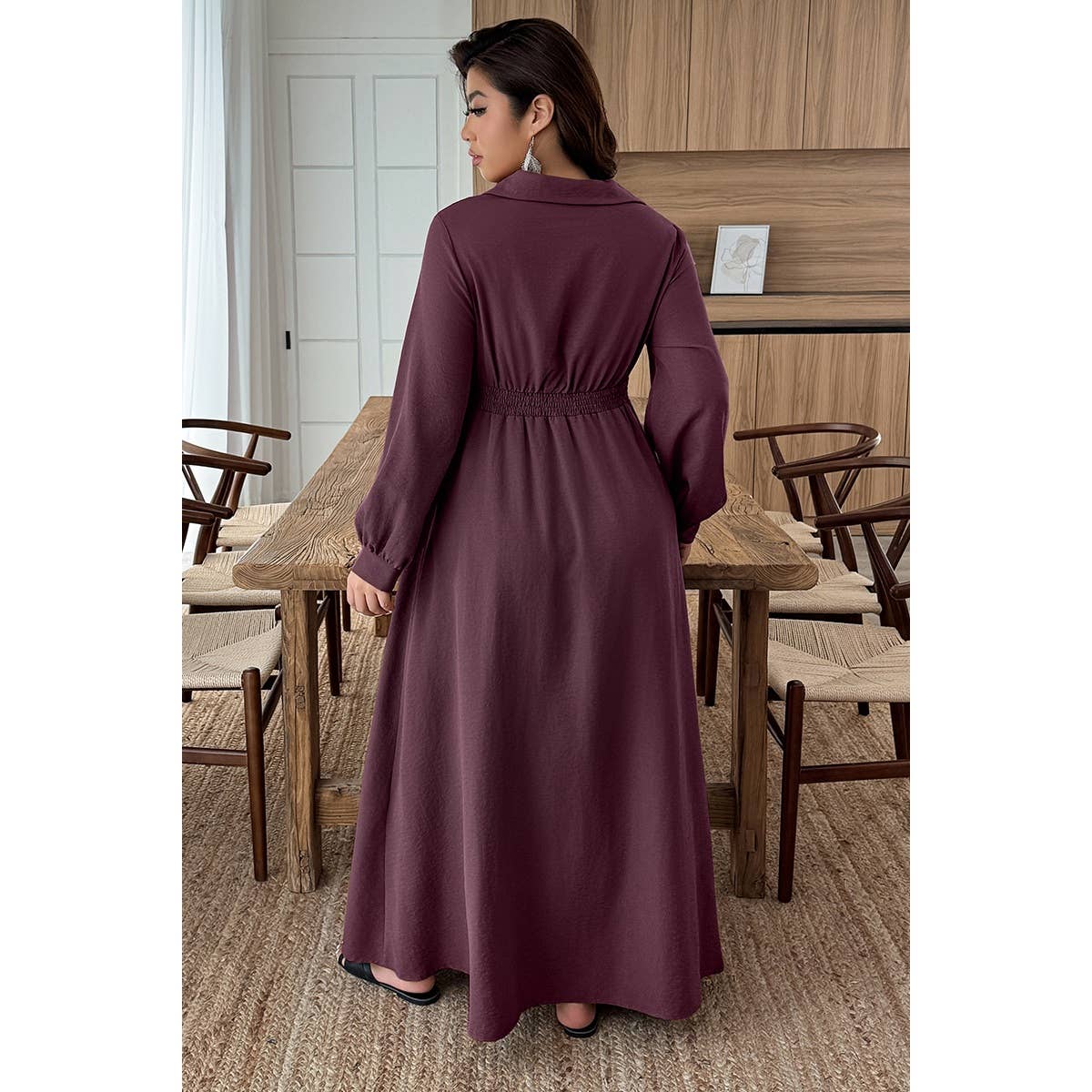 Plus Size Solid Minimalist Button Full Fit Dress - MVTFASHION.COM