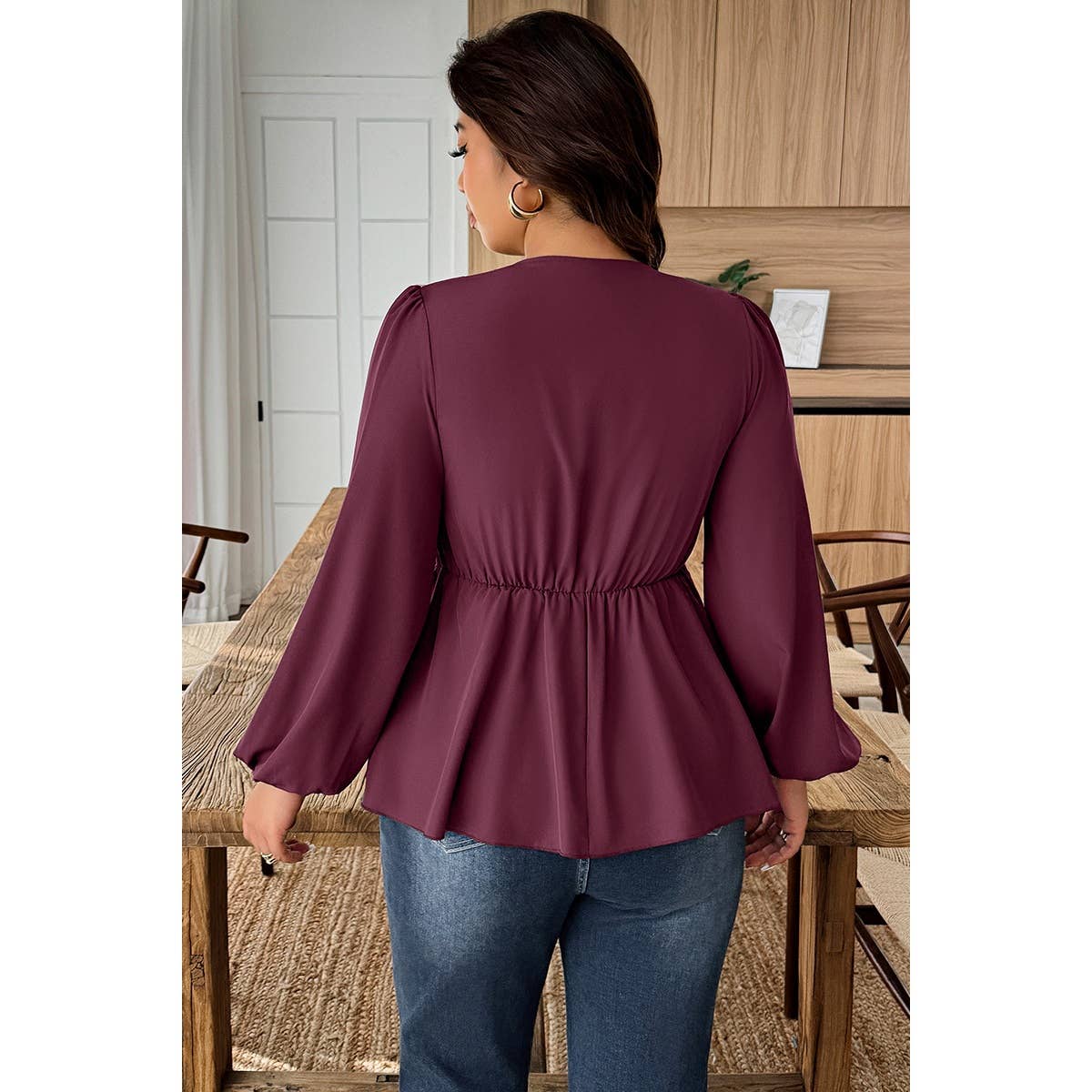 Plus Size Solid V Neck Lace Patchwork Shirt - MVTFASHION.COM
