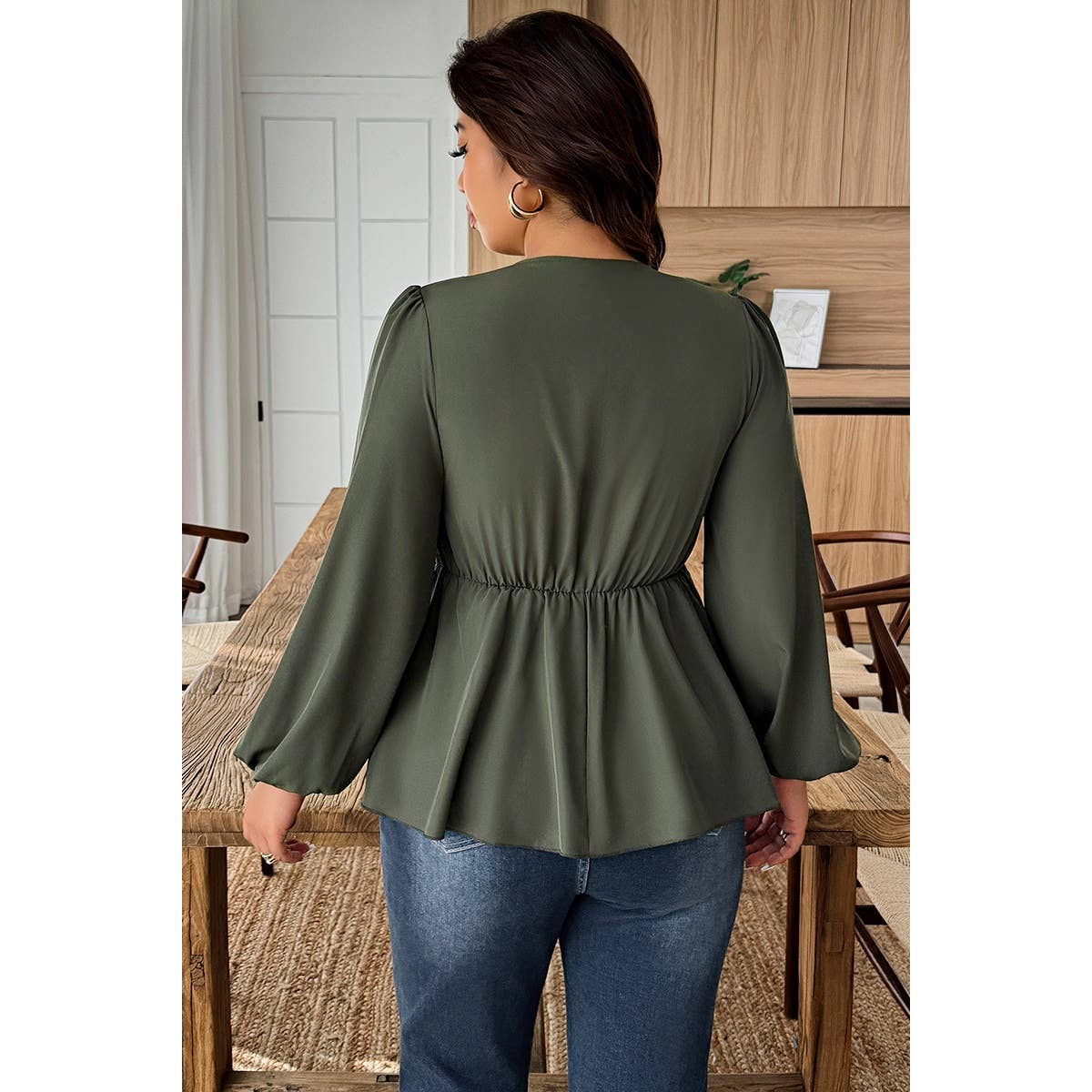 Plus Size Solid V Neck Lace Patchwork Shirt - MVTFASHION.COM