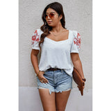 Plus Size Square Neck Floral Puff Sleeve Shirt - MVTFASHION.COM