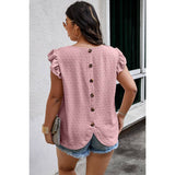 Plus Size Swiss Dot Ruffle Back Button Solid Shirt - MVTFASHION.COM