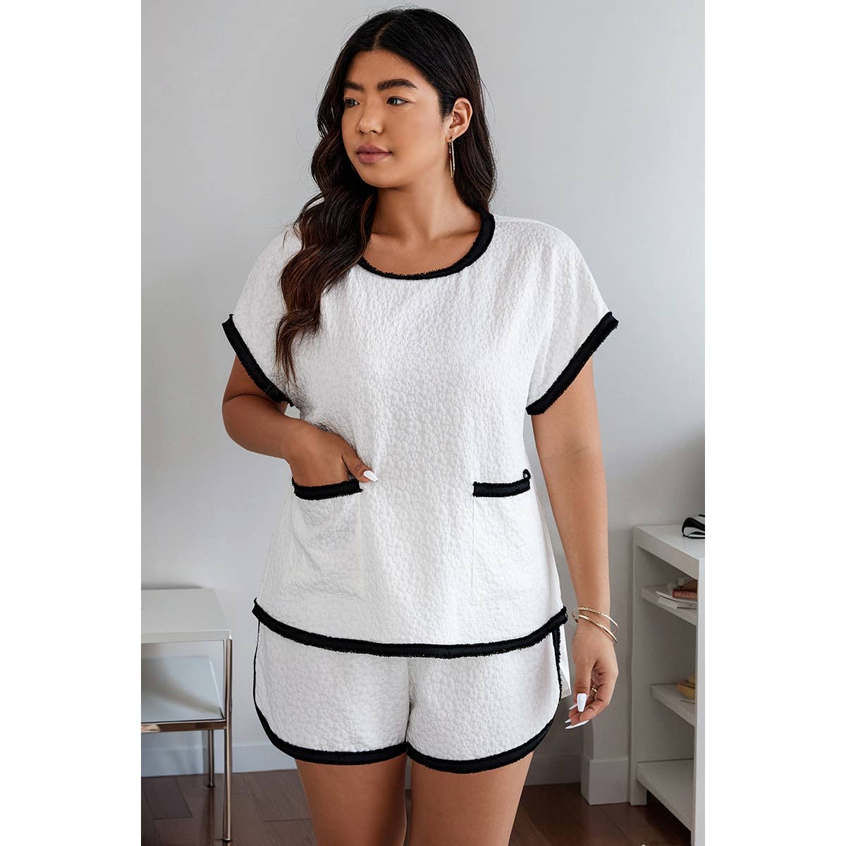 Plus Size Two Pieces Pocket Elastic Waist Sets - MVTFASHION.COM