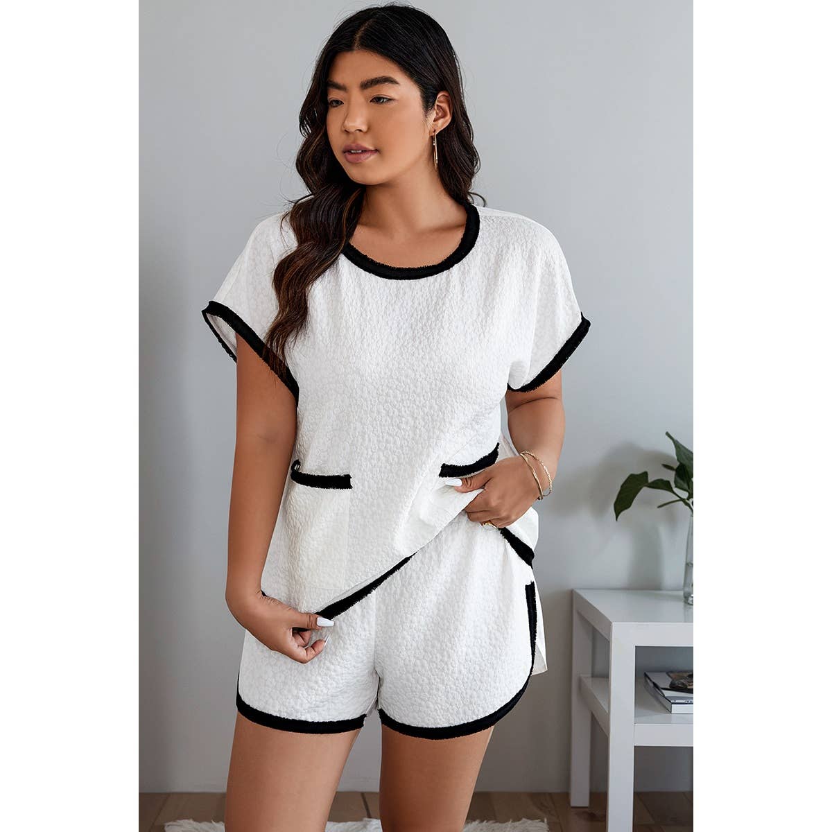 Plus Size Two Pieces Pocket Elastic Waist Sets - MVTFASHION.COM
